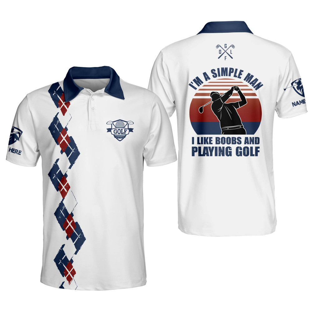 Personalized Funny Golf Shirts for Men Im A Simple Man Mens Golf Shirts Short Sleeve Polo Lightweight Golf Polos