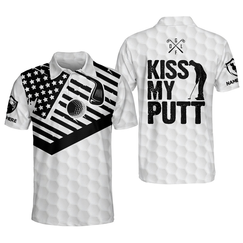 Personalized Funny Golf Shirts for Men Kiss My Putt Mens Funky Golf Polos Shirts Short Sleeve