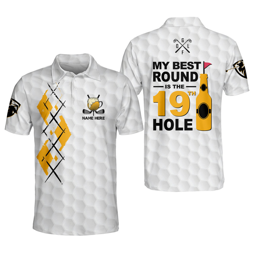 Personalized Funny Golf Shirts for Men My Best Round Is The 19th Hole Golf and Beer Shirts Short Sleeve Polos Dry Fit