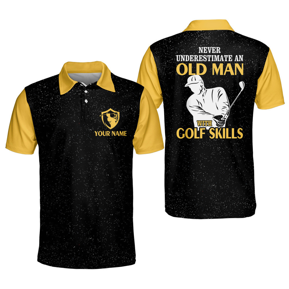 Personalized Funny Golf Shirts for Men Never Underestimate An Old Man With Golf Skills Mens Golf Shirts Dry Fit Short Sleeve