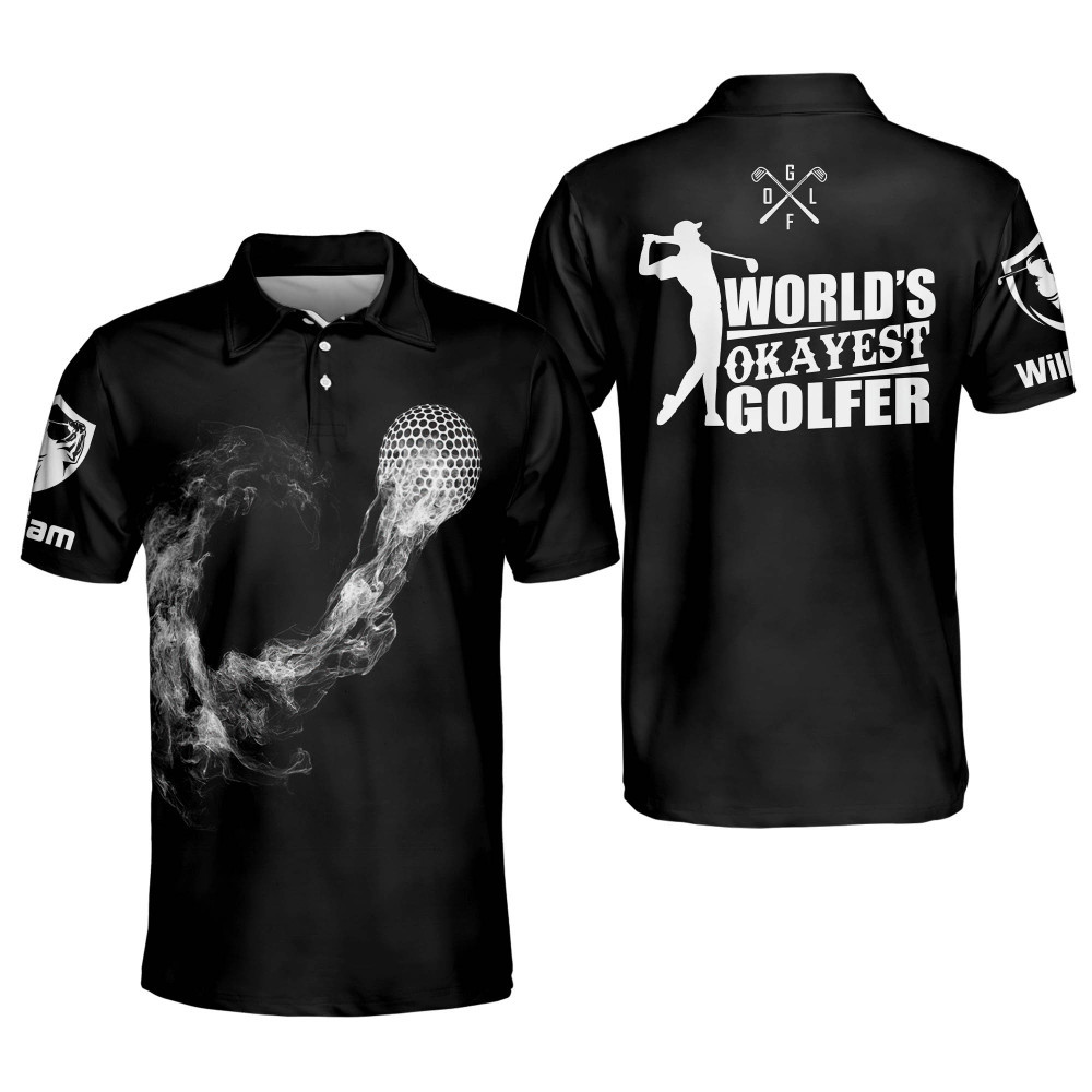 Personalized Funny Golf Shirts for Men Okayest Golfer With Smoke Golf Mens Golf Shirts Short Sleeve Polo Dry Fit