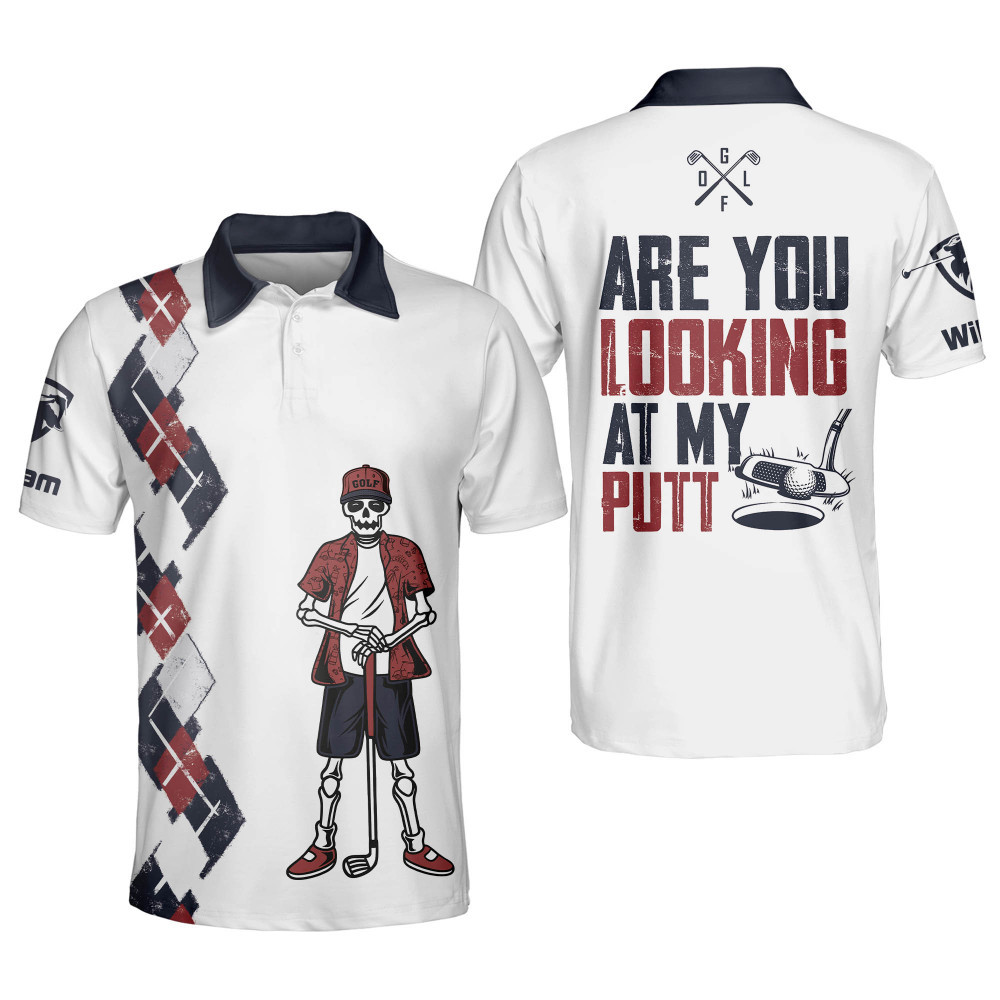 Personalized Funny Golf Shirts for Men Skull Are You Looking At My Putt Mens Golf Shirts Short Sleeve Polo Dry Fit