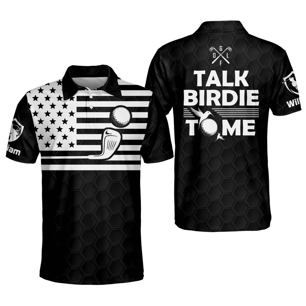 Personalized Funny Golf Shirts for Men Talk Birdie To Me America Flag Mens Golf Shirts Dry Fit Short Sleeve