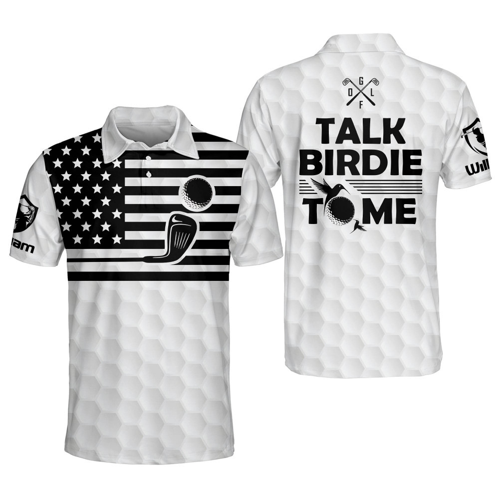 Personalized Funny Golf Shirts for Men Talk Birdie To Me America Flag Mens Golf Shirts Dry Fit Short Sleeve