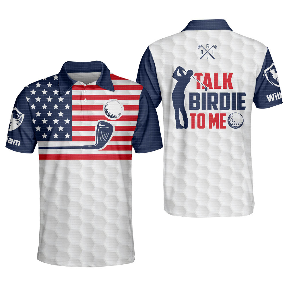 Personalized Funny Golf Shirts for Men Talk Birdie To Me Mens Golf Shirts Patriotic Golf Polos For Men