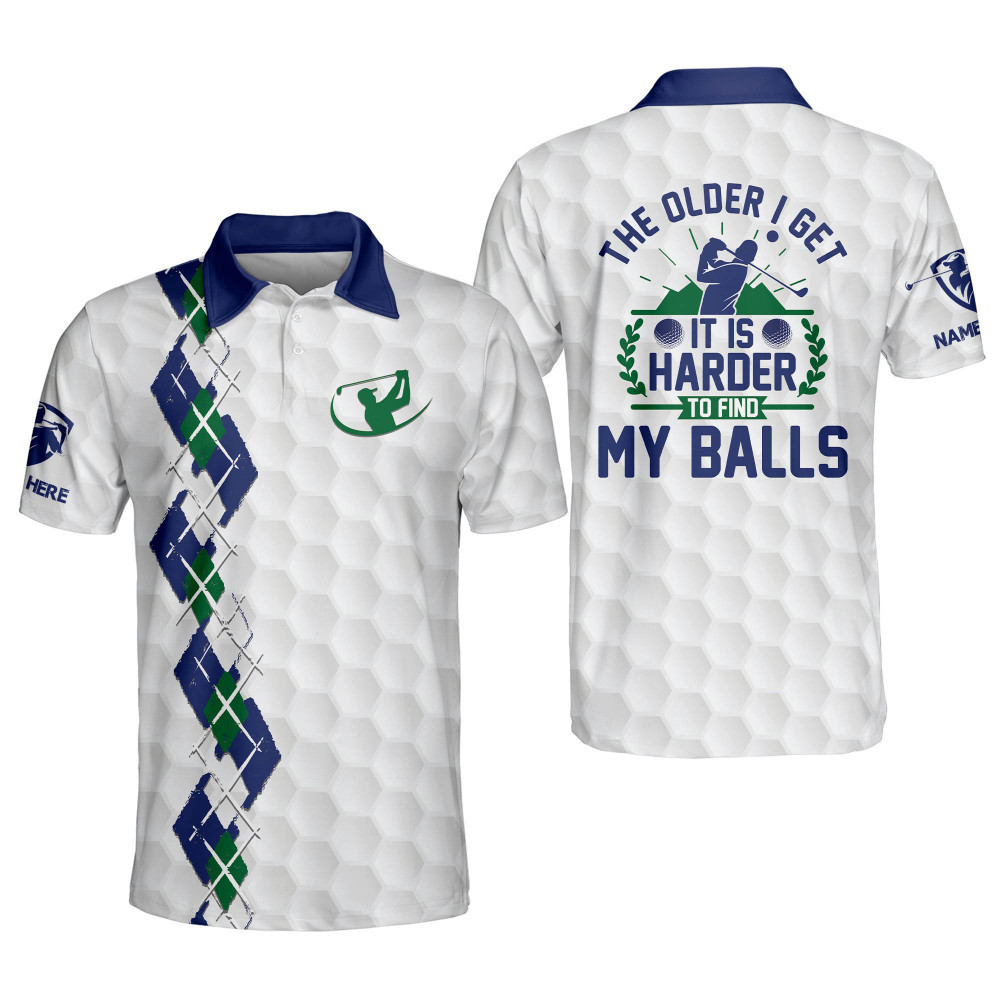 Personalized Funny Golf Shirts for Men The Older I Get Harder To Find My Balls Mens Golf Shirts Short Sleeve Polo Dry Fit