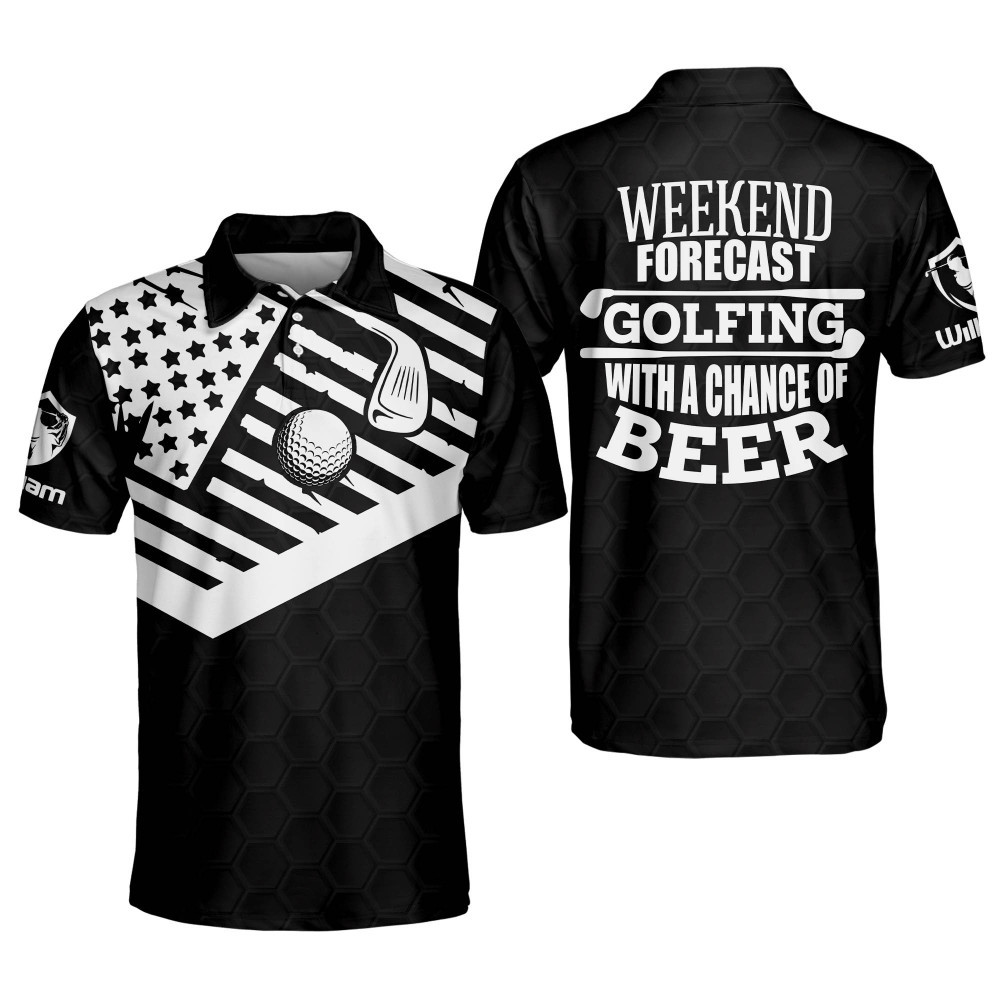 Personalized Funny Golf Shirts for Men Weekend Forecast Golfing Beer Golf Mens Golf Shirts Dry Fit Short Sleeve