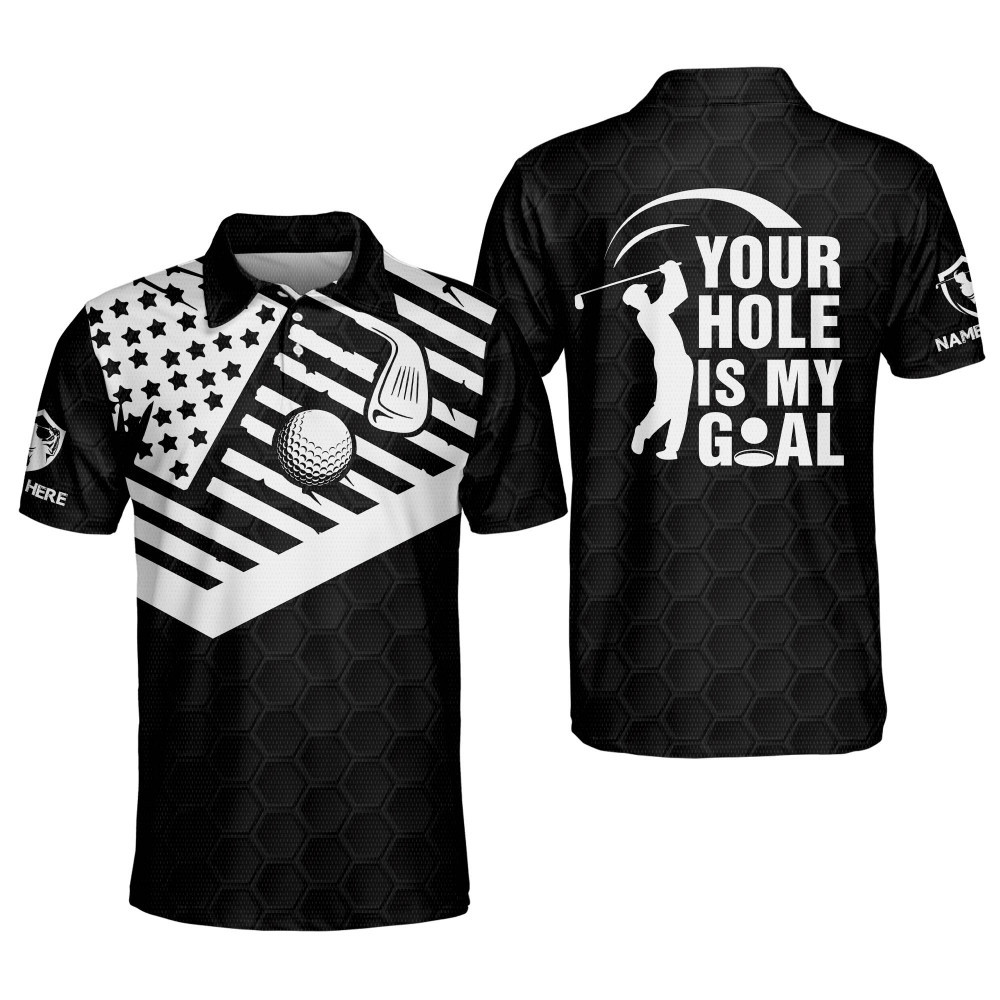 Personalized Funny Golf Shirts for Men Your Hole Is My Goal Mens Golf Shirts Dry Fit Short Sleeve Polos