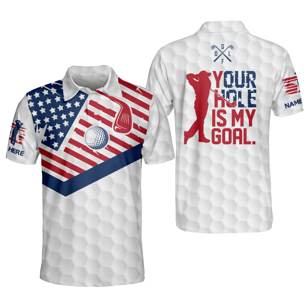 Personalized Funny Golf Shirts for Men Your Hole Is My Goal Mens Patriotic Golf Shirts Short Sleeve Polo Dry Fit