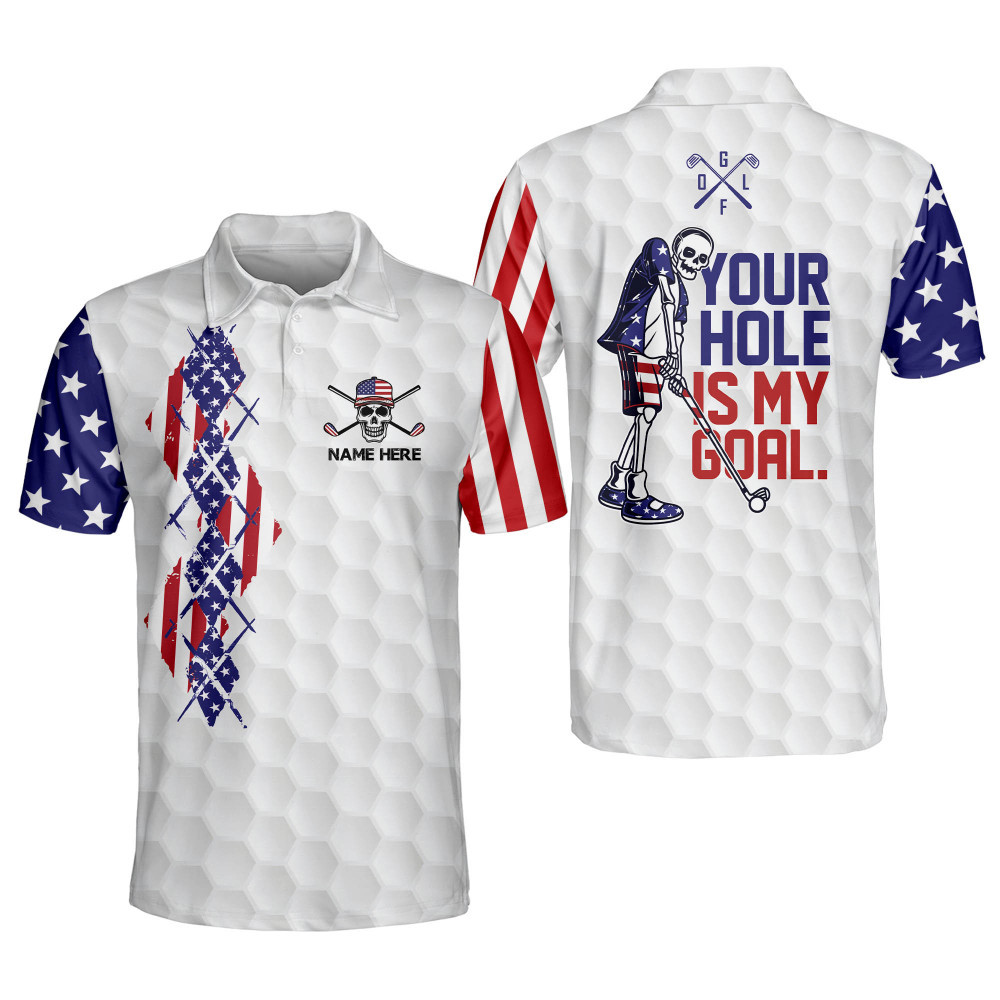 Personalized Funny Golf Shirts for Men Your Hole Is My Goal Mens Skull Golf Shirts Short Sleeve Polo Dry Fit