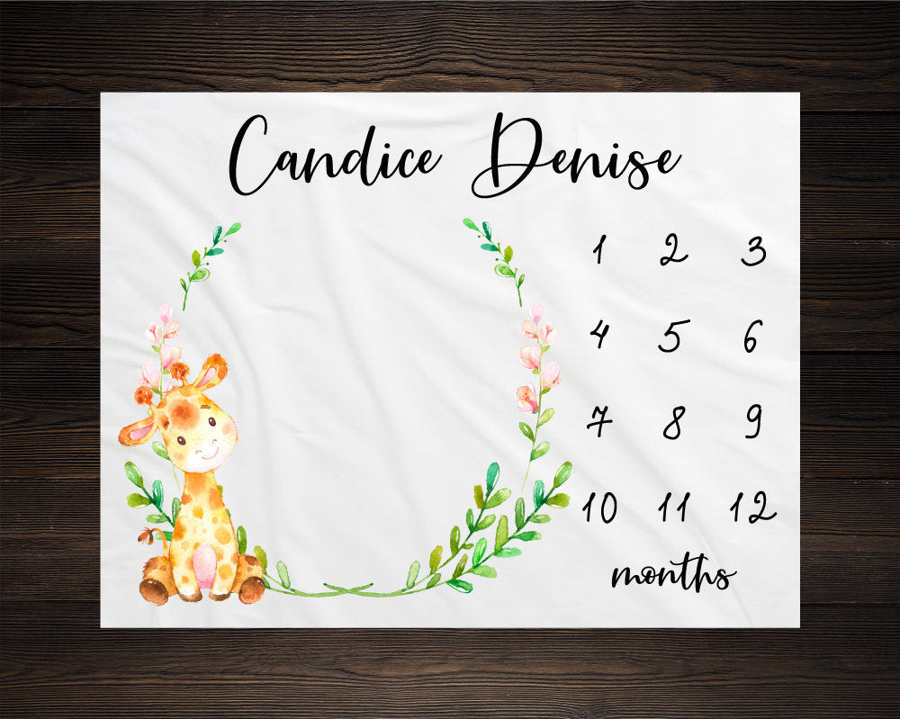 Personalized Giraffe Girl Milestone Blanket