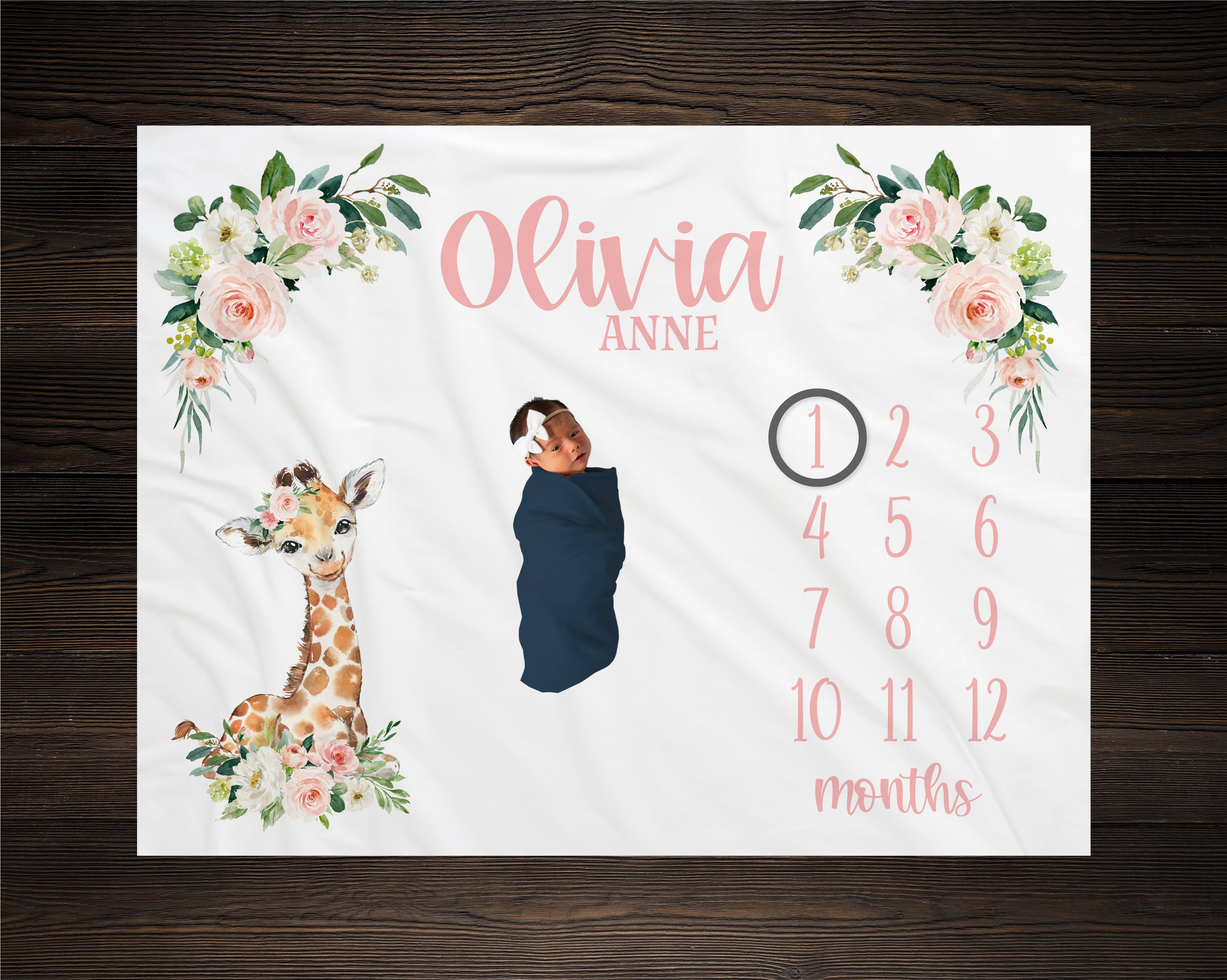 Personalized Giraffe Milestone Blanket