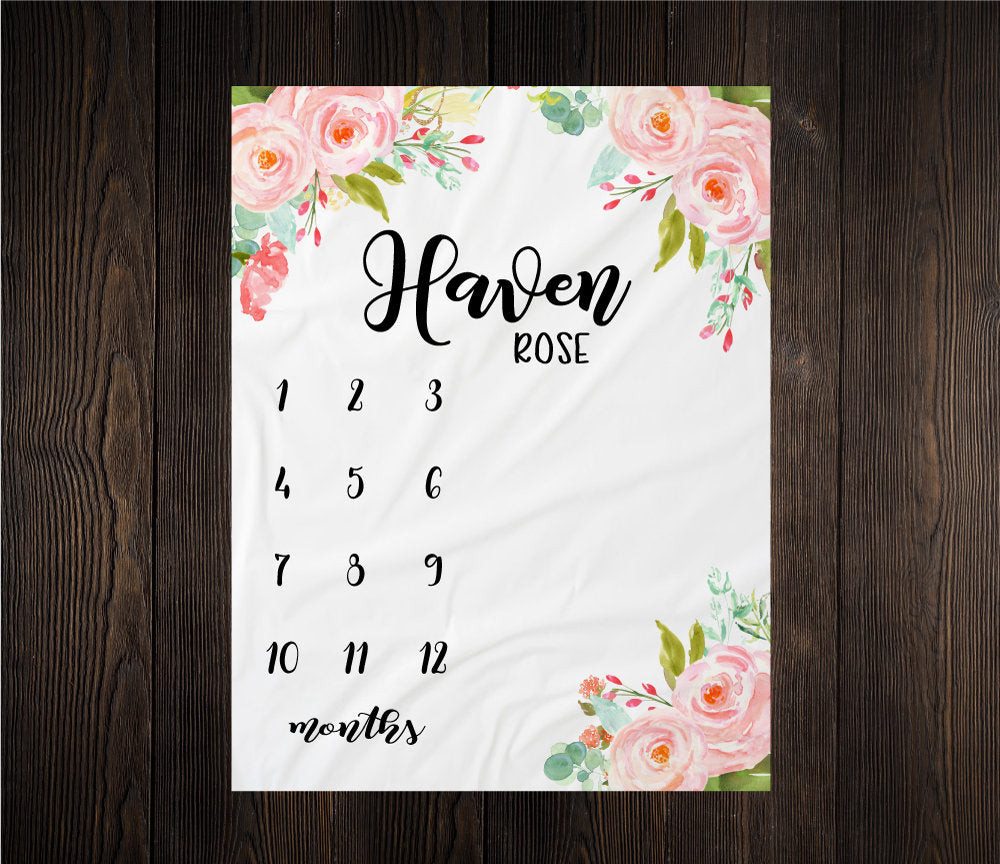 Personalized Girl Floral Milestone Blanket