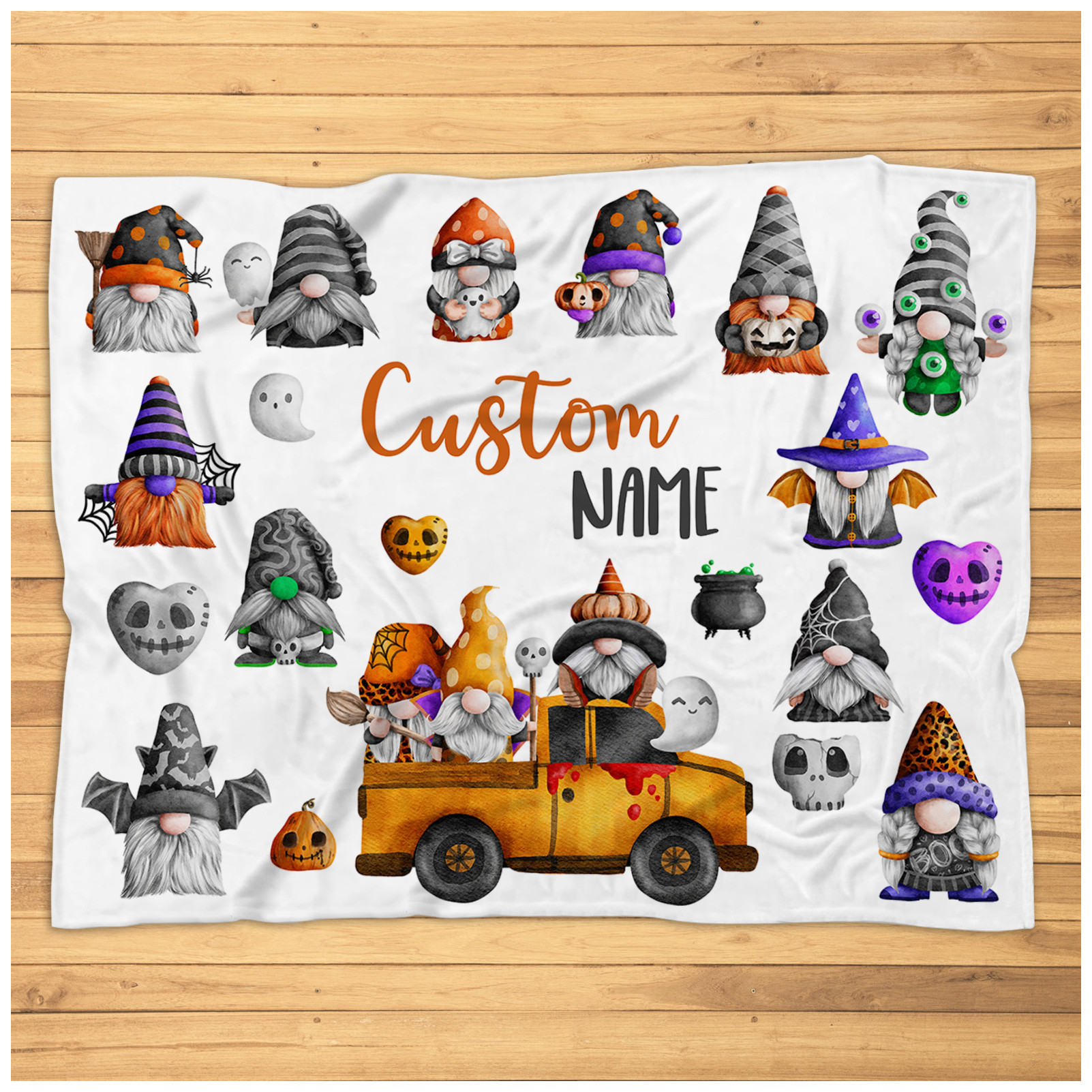 Personalized Gnome Halloween Baby Blanket – Custom Cute Halloween Blanket Nursery Decor – Gnome Halloween Baby Shower Gift Fleece Blanket