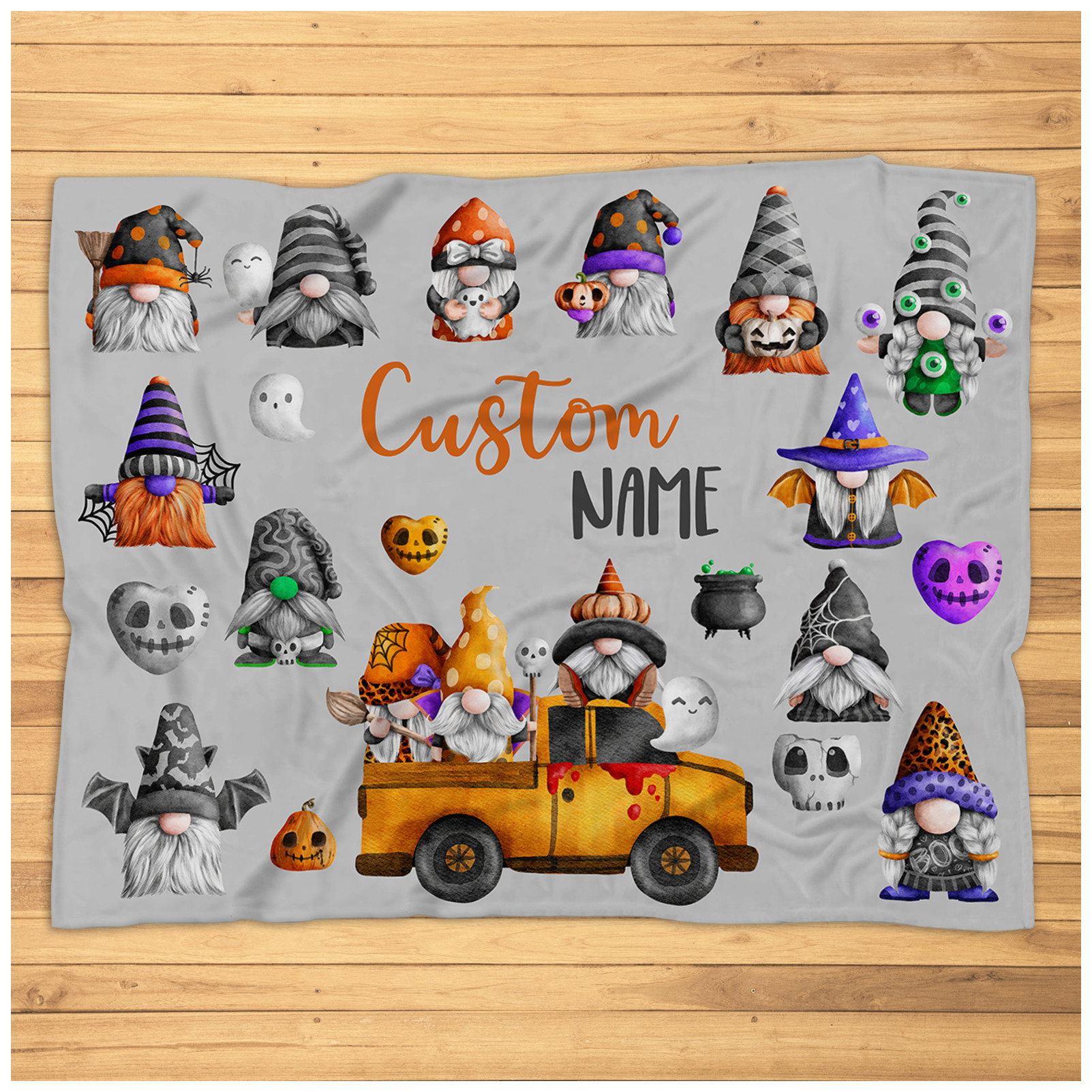 Personalized Gnome Halloween Blanket - Custom Cute Halloween Baby Blanket Nursery Decor - Gnome Halloween Baby Shower Gift Fleece Blanket