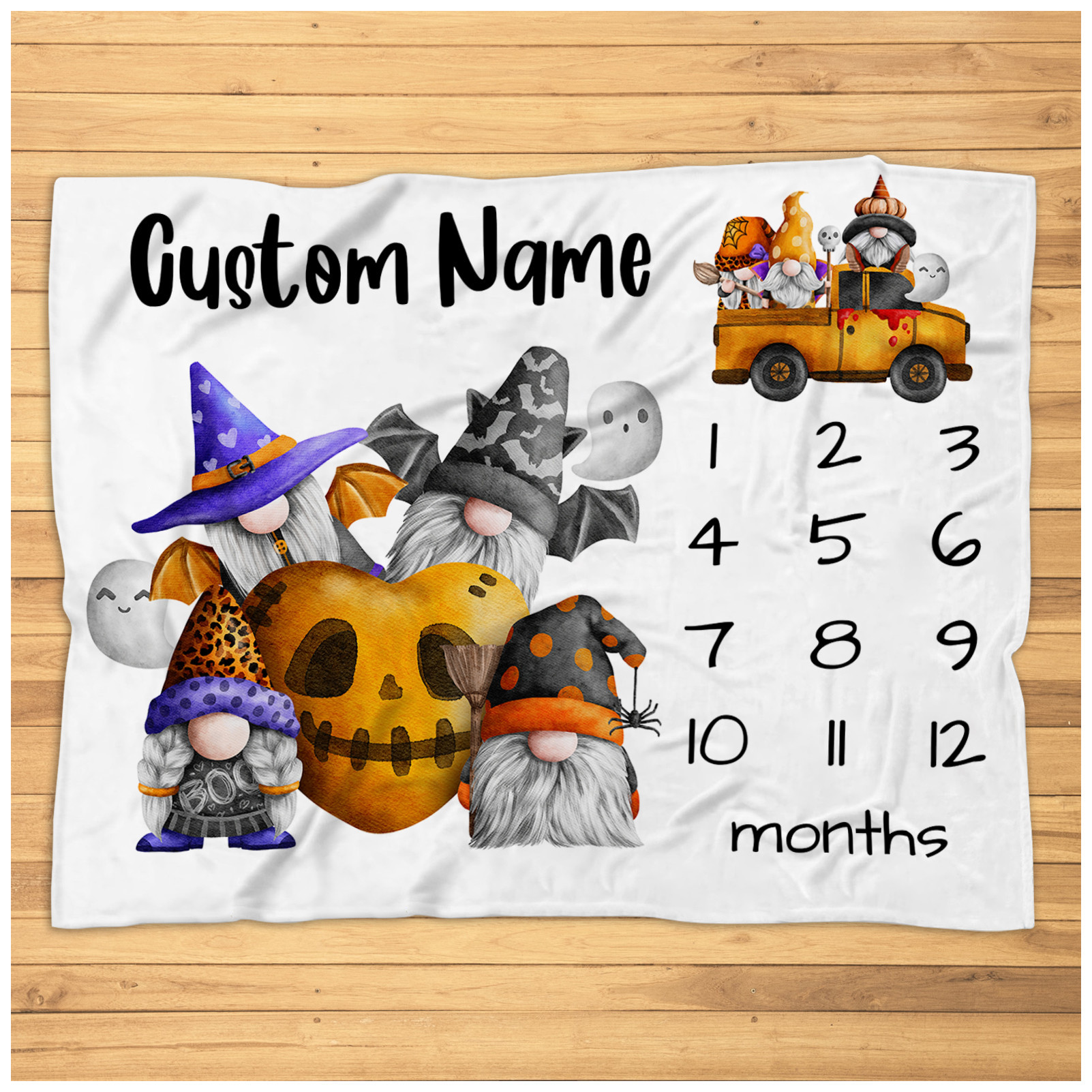 Personalized Gnome Halloween Milestone Blanket - Custom Cute Halloween Baby Monthly Milestone Blanket Nursery Soft Plush Fleece Blanket