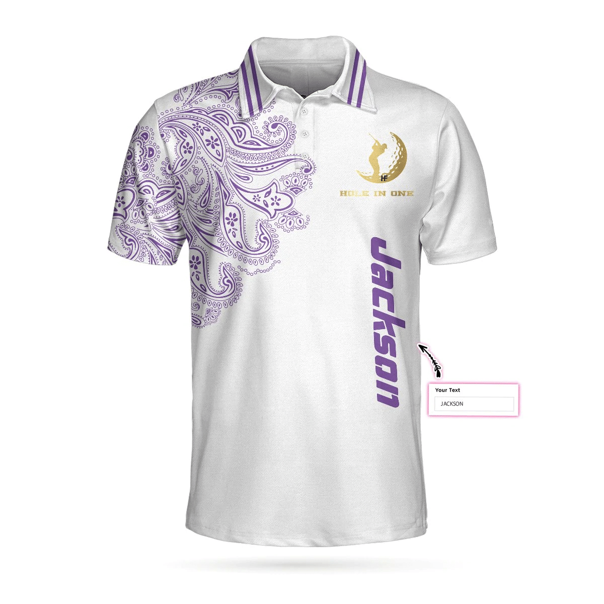 Personalized Golden Your Hole Is My Goal Custom Polo Shirt Golden Golfer Purple Golf Shirts Short Sleeve Polo For Men