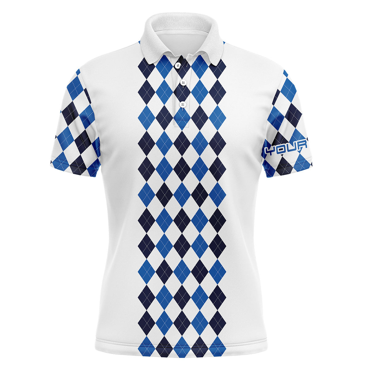 Personalized Golf Polo Dri Fit Shirts For Men Blue Pattern White Long Sleeve Golf Shirts Gifts