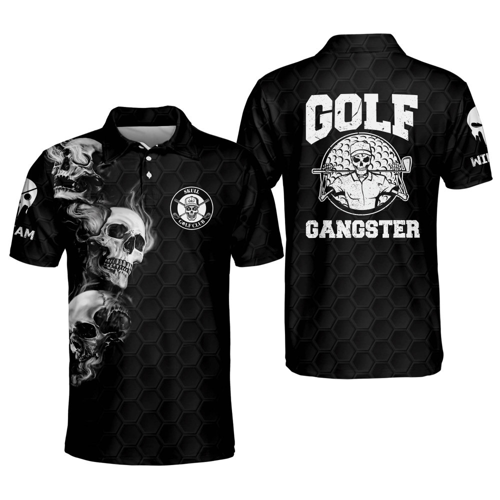 Personalized Golf Polo Shirts for Men Skull Golf Gangster Golf Shirts Short Sleeve Polo