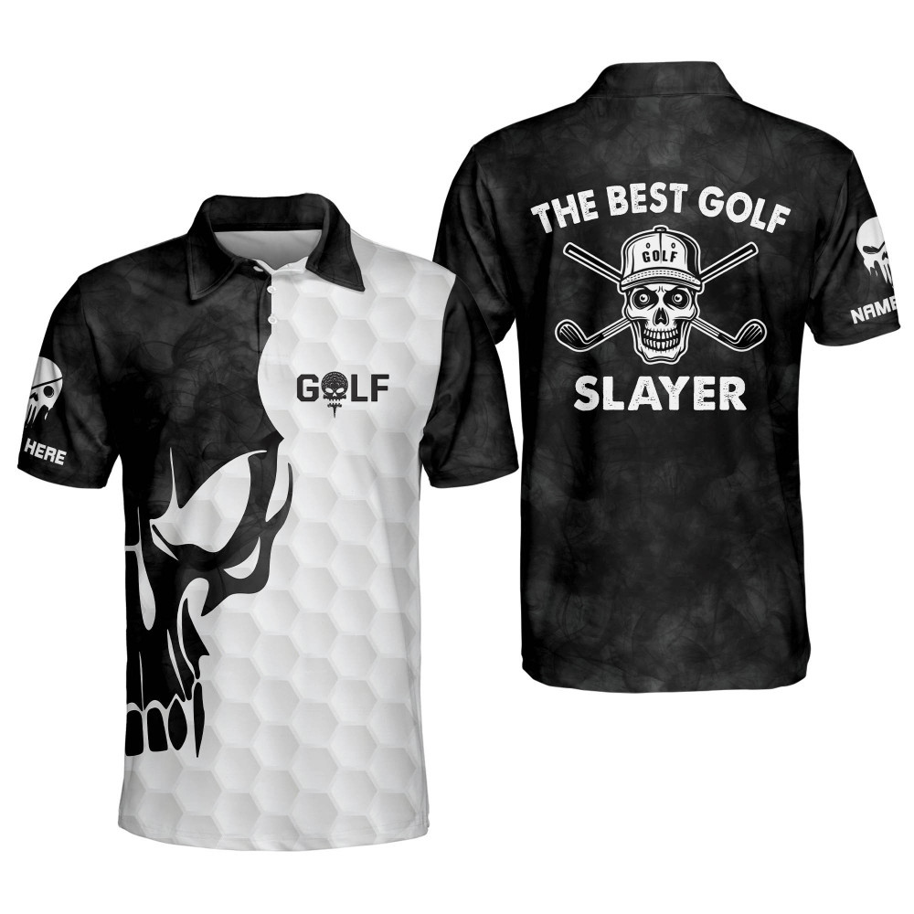 Personalized Golf Polo Shirts for Men The Best Golf Slayer Skull American Flag Golf Shirts Short Sleeve Polo