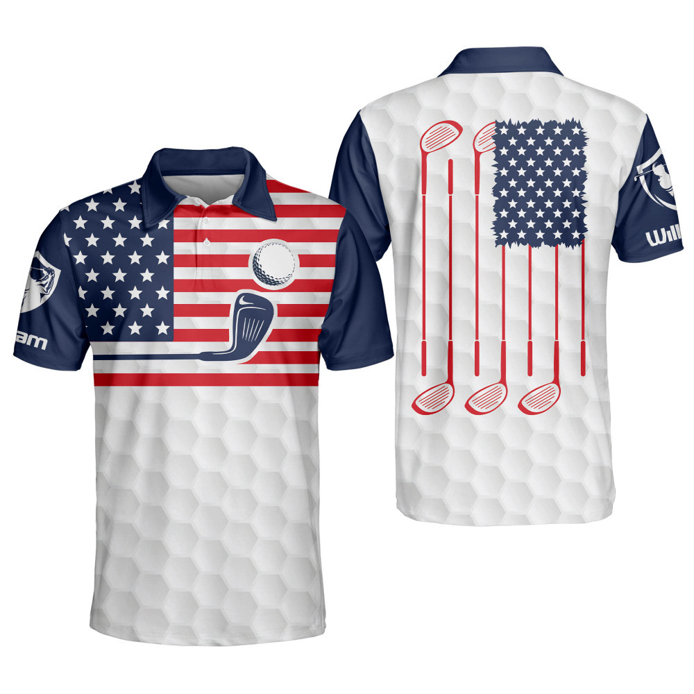 Personalized Golf Team Shirts for Men 3D Polo Proud American Flag Custom Shirts America Patriotic Polos