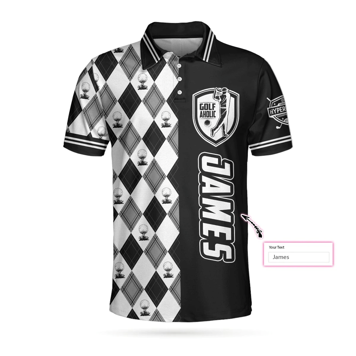 Personalized Golfaholic Custom Polo Shirt Black And White Argyle Pattern Polo Shirt Best Golf Shirts Short Sleeve Polo For Men