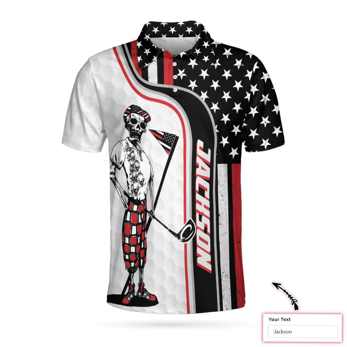 Personalized Golfer On Black And Red American Flag Custom Polo Shirt USA Flag Golf Shirts Short Sleeve Polo For Men