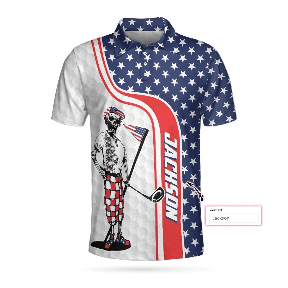 Personalized Golfer On Blue And White American Flag Custom Polo Shirt USA Flag Golf Shirts Short Sleeve Polo For Men