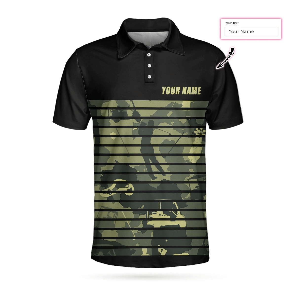 Personalized Golfing Camouflaged Fore Custom Polo Shirt Golfing Horizontal Stripes Polo Shirt Camo Golf Shirts Short Sleeve Polo For Men