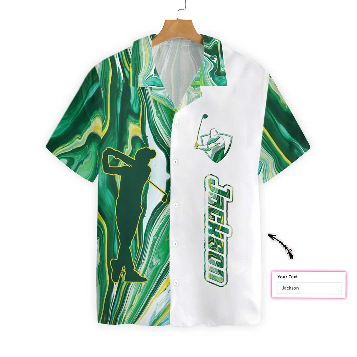 Personalized Green Fluid Art Golf Custom Hawaiian Shirt