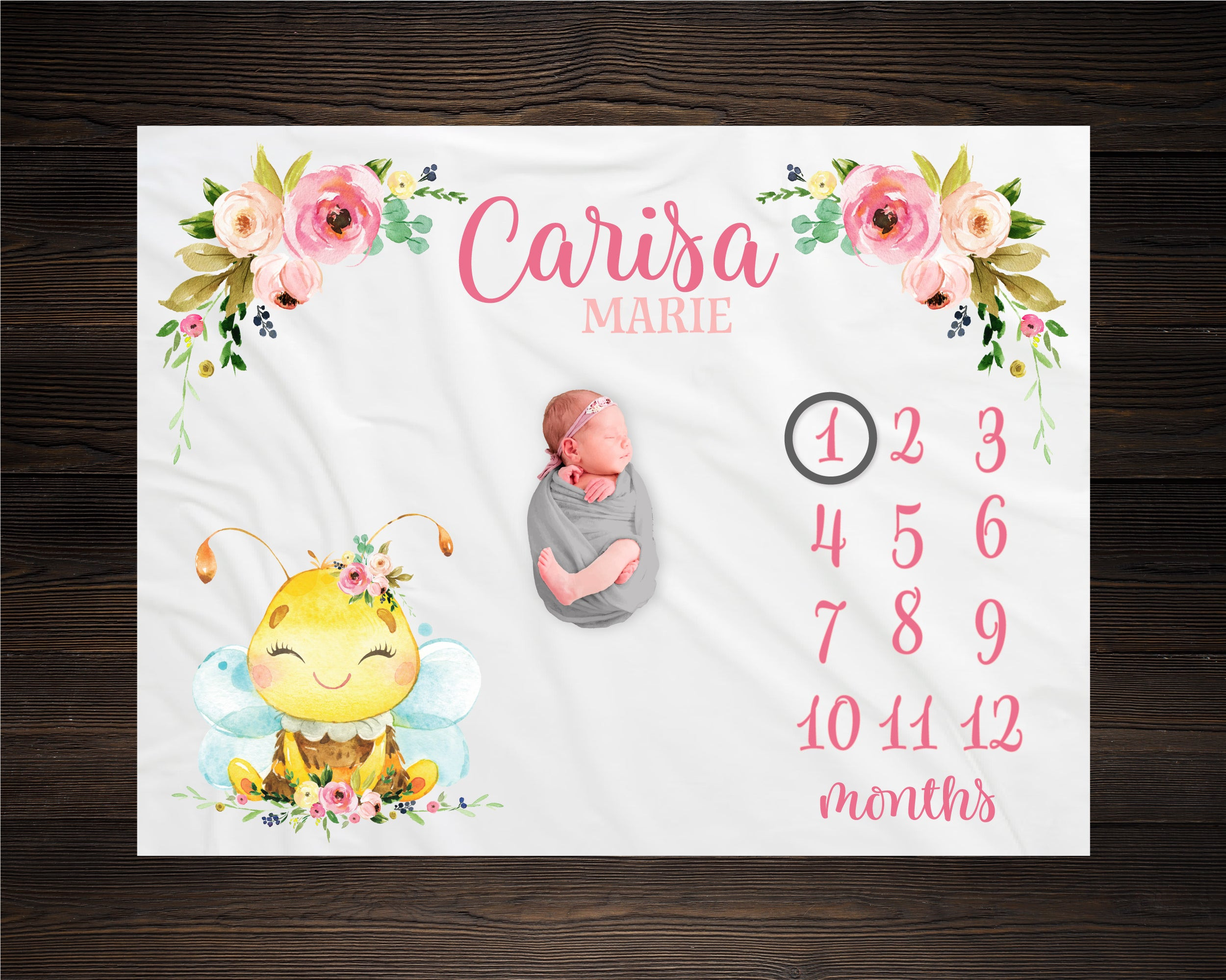 Personalized Honey Bee Milestone Blanket