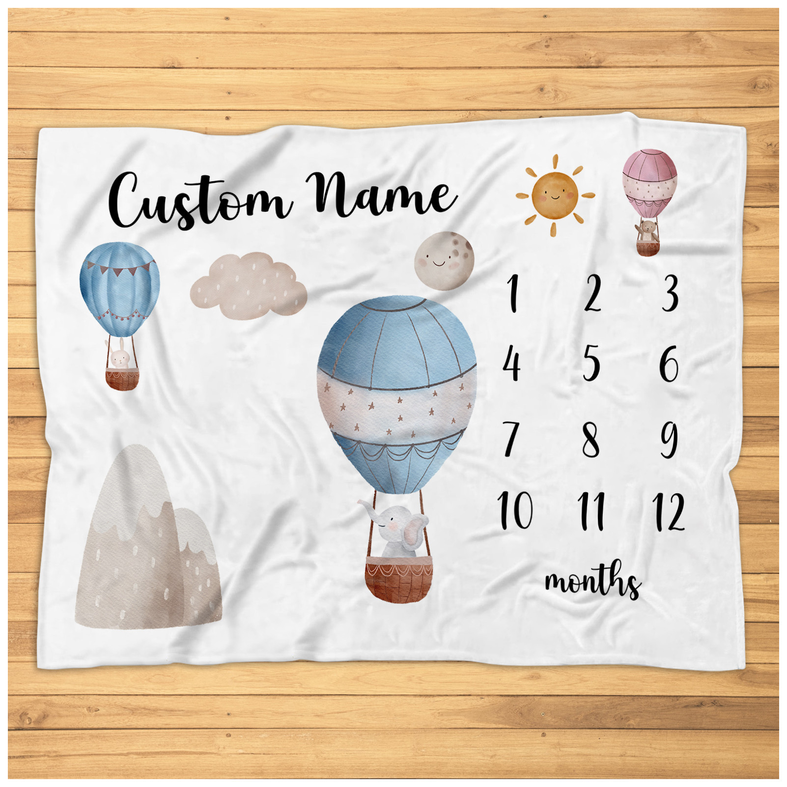 Personalized Hot Air Balloon Milestone Blanket