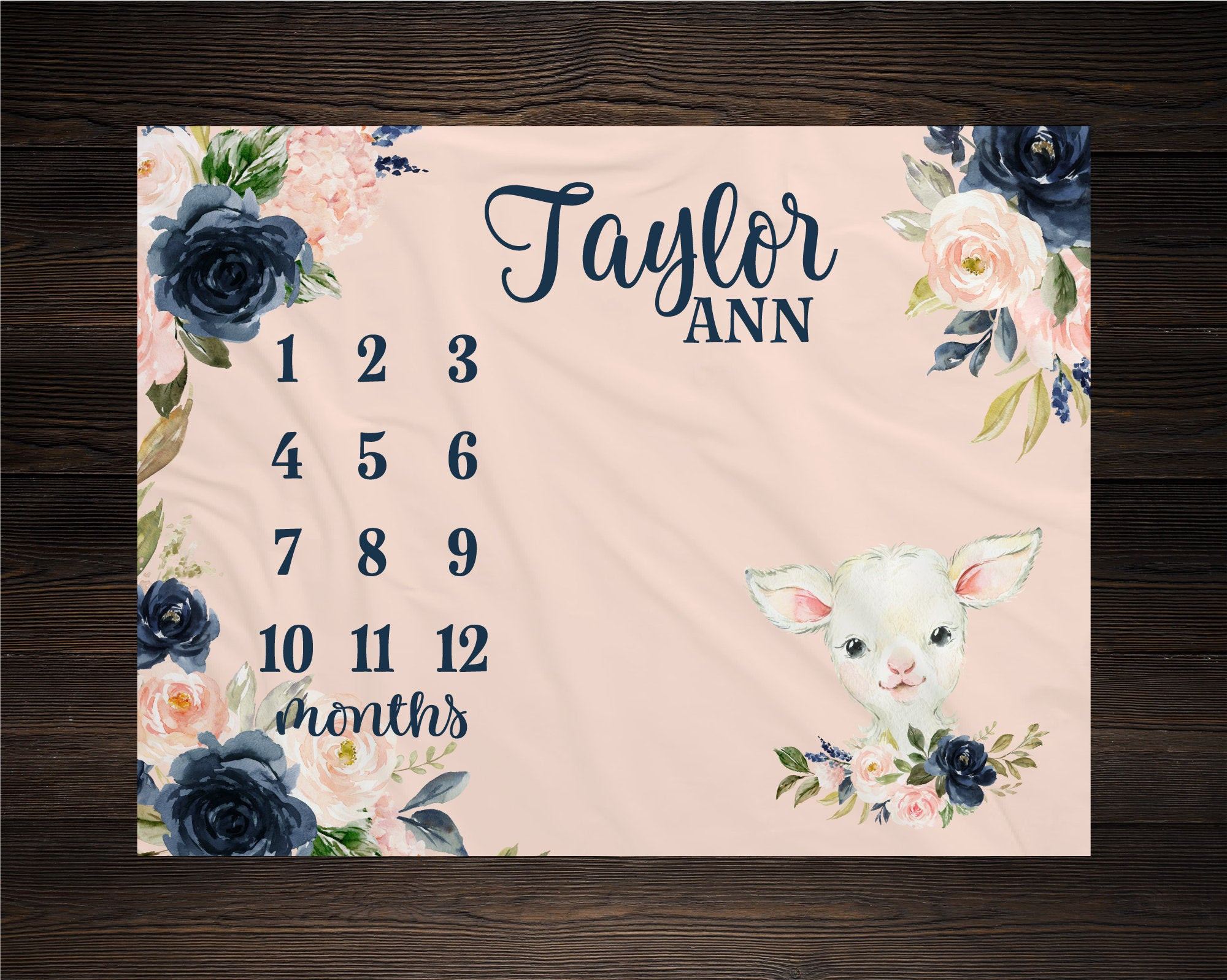 Personalized Lamb Floral Milestone Blanket