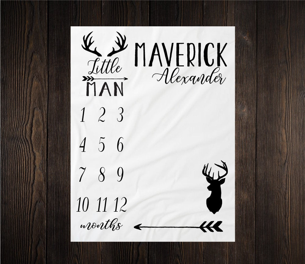 Personalized Little Man Deer Milestone Blanket