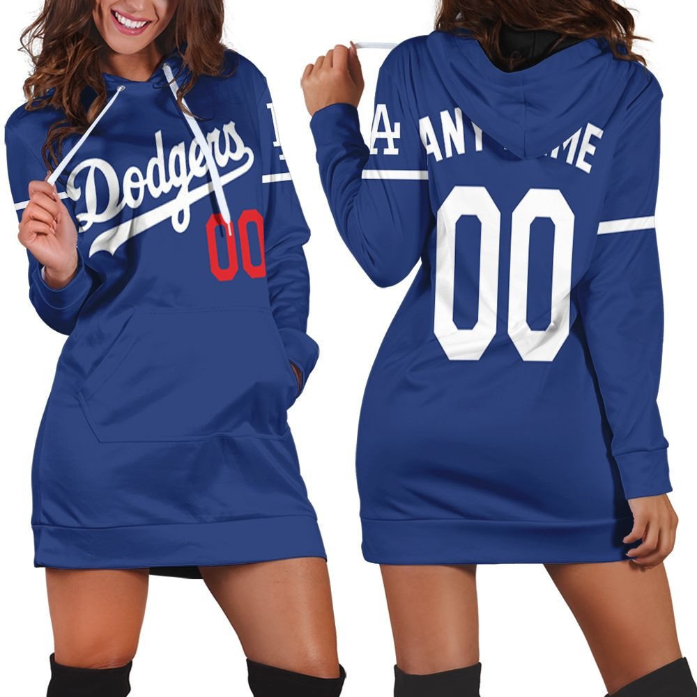 Personalized Los Angeles Dodgers Any Name 00 Mlb 2020 Team Blue Jersey Inspired Style Hoodie Dress Sweater Dress Sweatshirt Dress