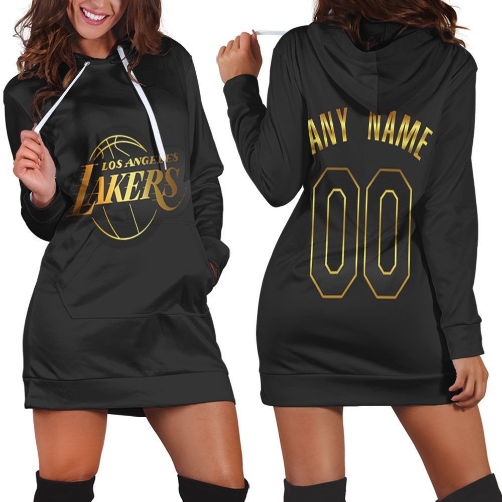 Personalized Los Angeles Lakers Any Name 00 Golden Edition Black Jersey Inspired Style Hoodie Dress Sweater Dress Sweatshirt Dress