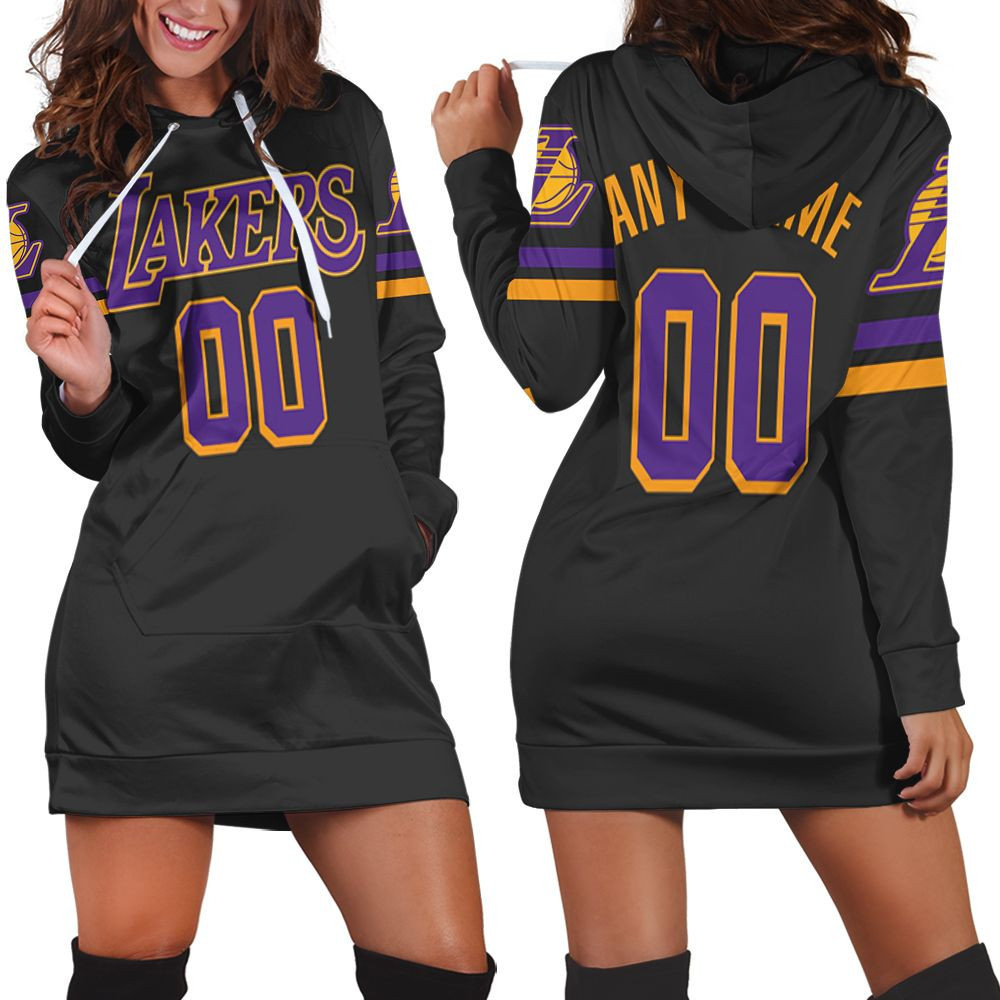 Personalized Los Angeles Lakers Any Name 2020-21 Earned Edition Black Jersey Inspired Style Hoodie Dress Sweater Dress Sweatshirt Dress