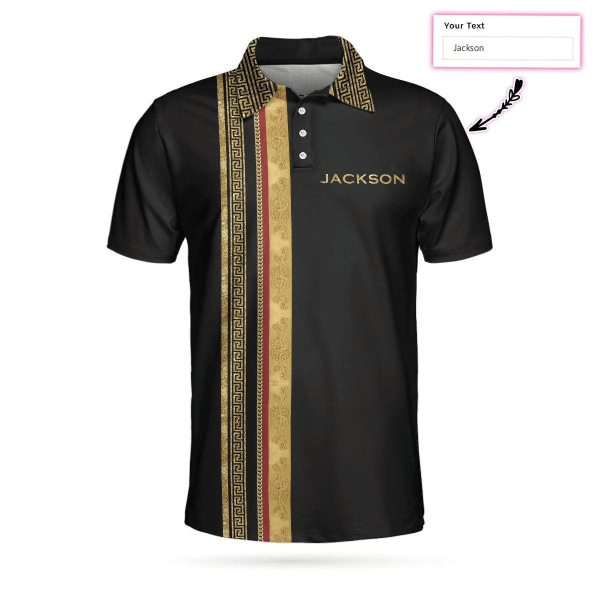 Personalized Luxury Baroque Pattern Golf Custom Polo Shirt Golden Greek Key Pattern Golf Shirts Short Sleeve Polo For Men