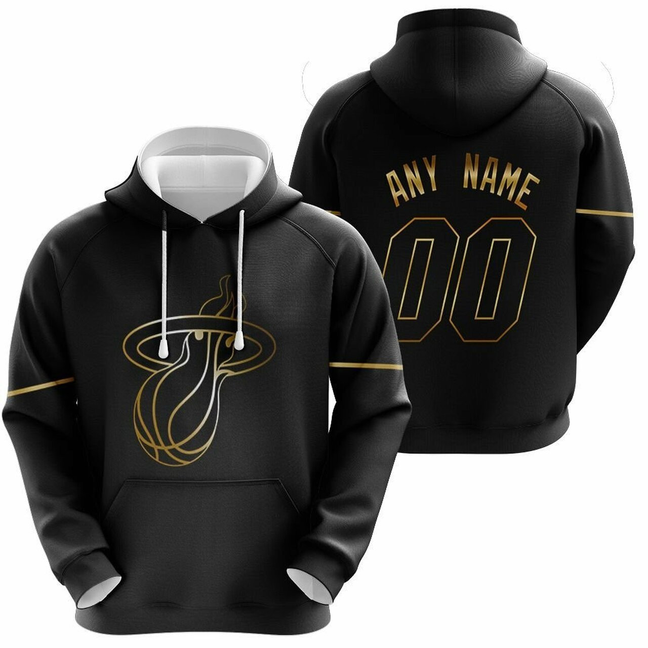 Personalized Miami Heat 00 Anyname Nba Golden Edition Black Jersey Inspired Style Gift For Miami Heat Fans Hoodie