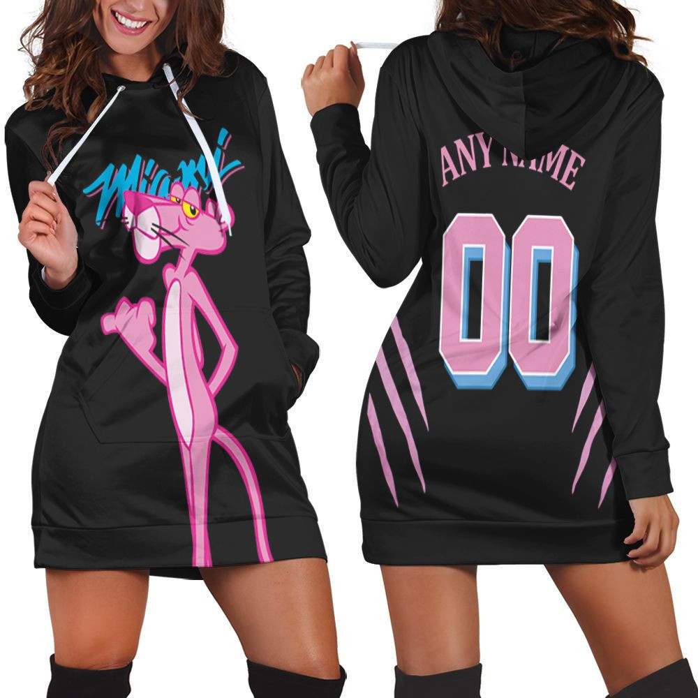 Personalized Miami Heat X Pink Panther Mashup Any Name 00 Black Jersey Inspired Style Hoodie Dress Sweater Dress Sweatshirt Dress