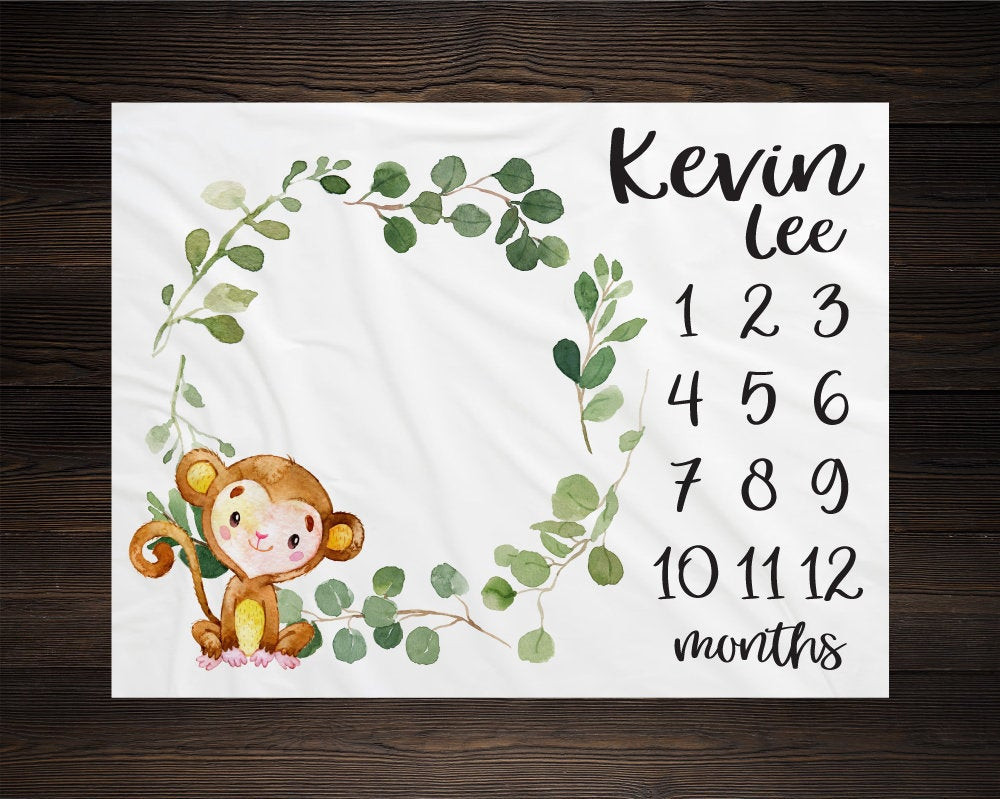 Personalized Monkey Milestone Blanket