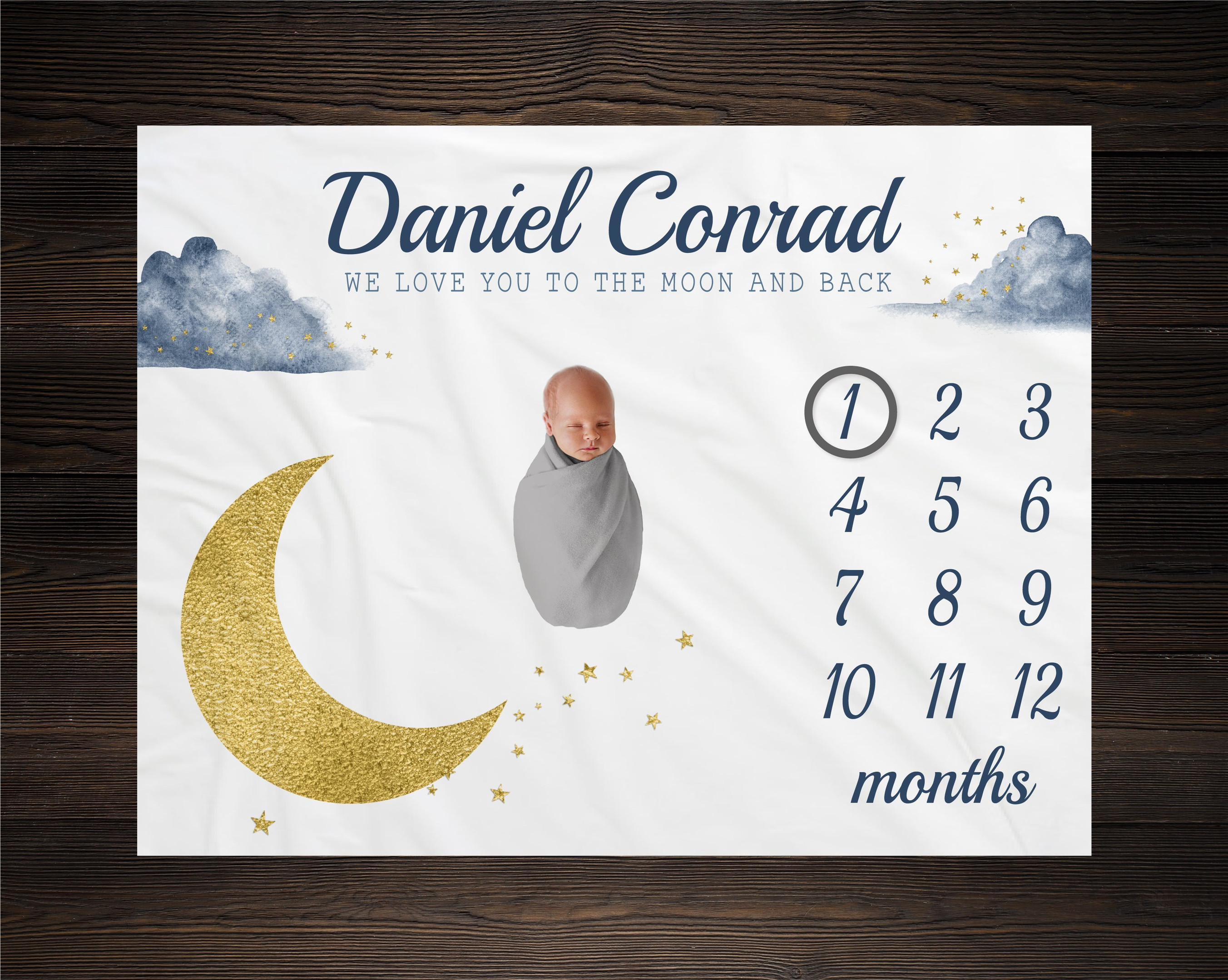 Personalized Moon and Stars Milestone Blanket