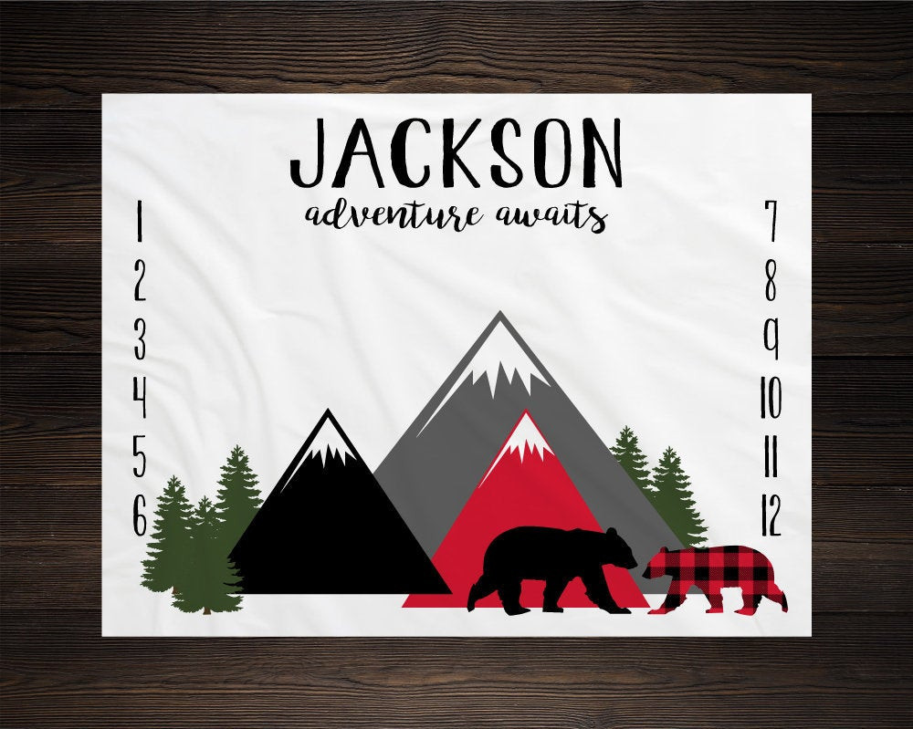 Personalized Mountain Bears Milestone Blanket