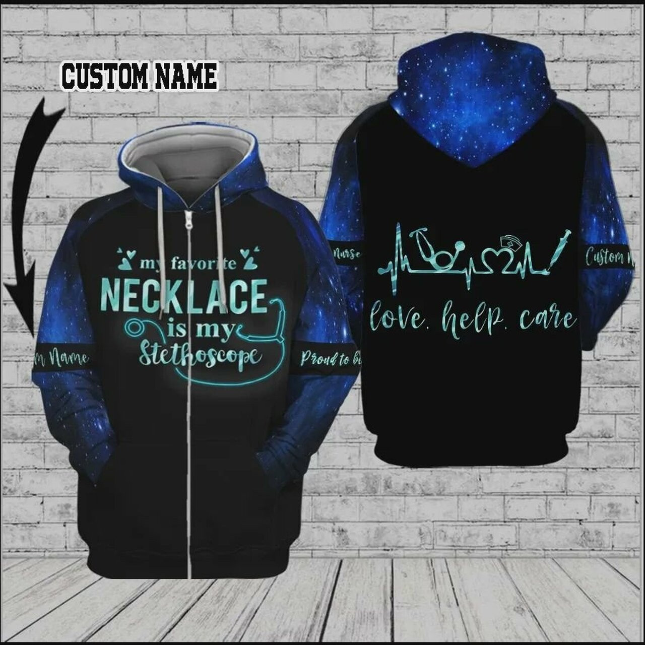 Personalized My Favorite Necklace Is My Stethoscope Custom Name 3d All Over Print Hoodie