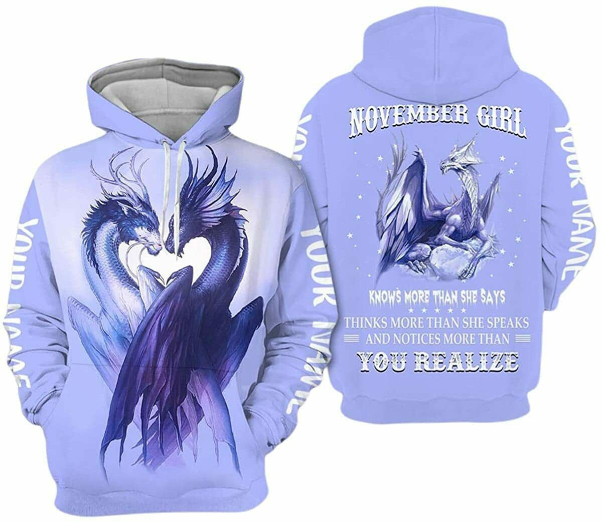 Personalized Name November Girl Dragon Unisex 3D All Over Printed Hoodie