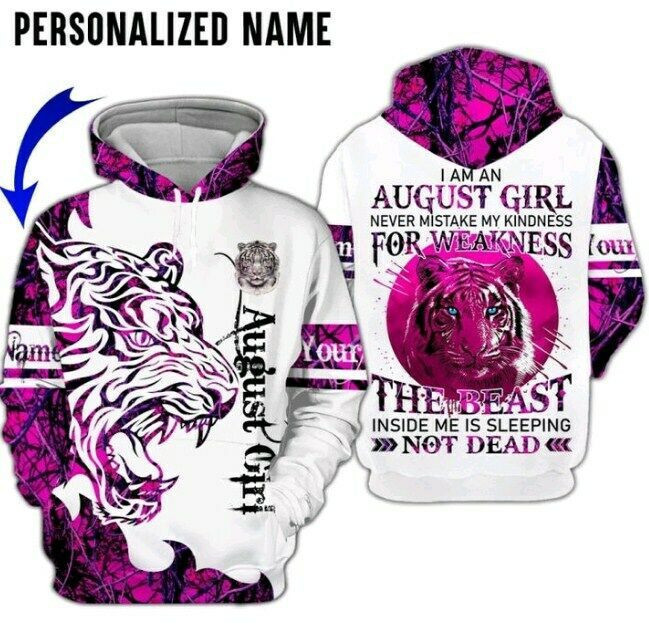 Personalized Name Tiger August Girl Hoodie 3D All Over Print