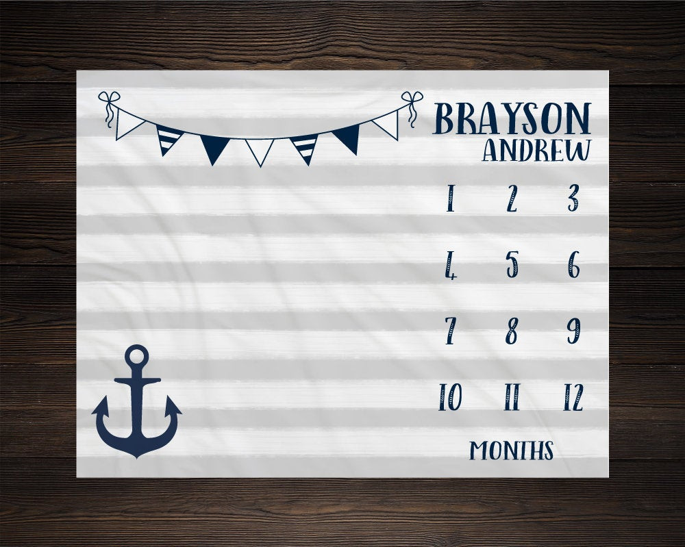 Personalized Nautical Anchor Milestone Blanket