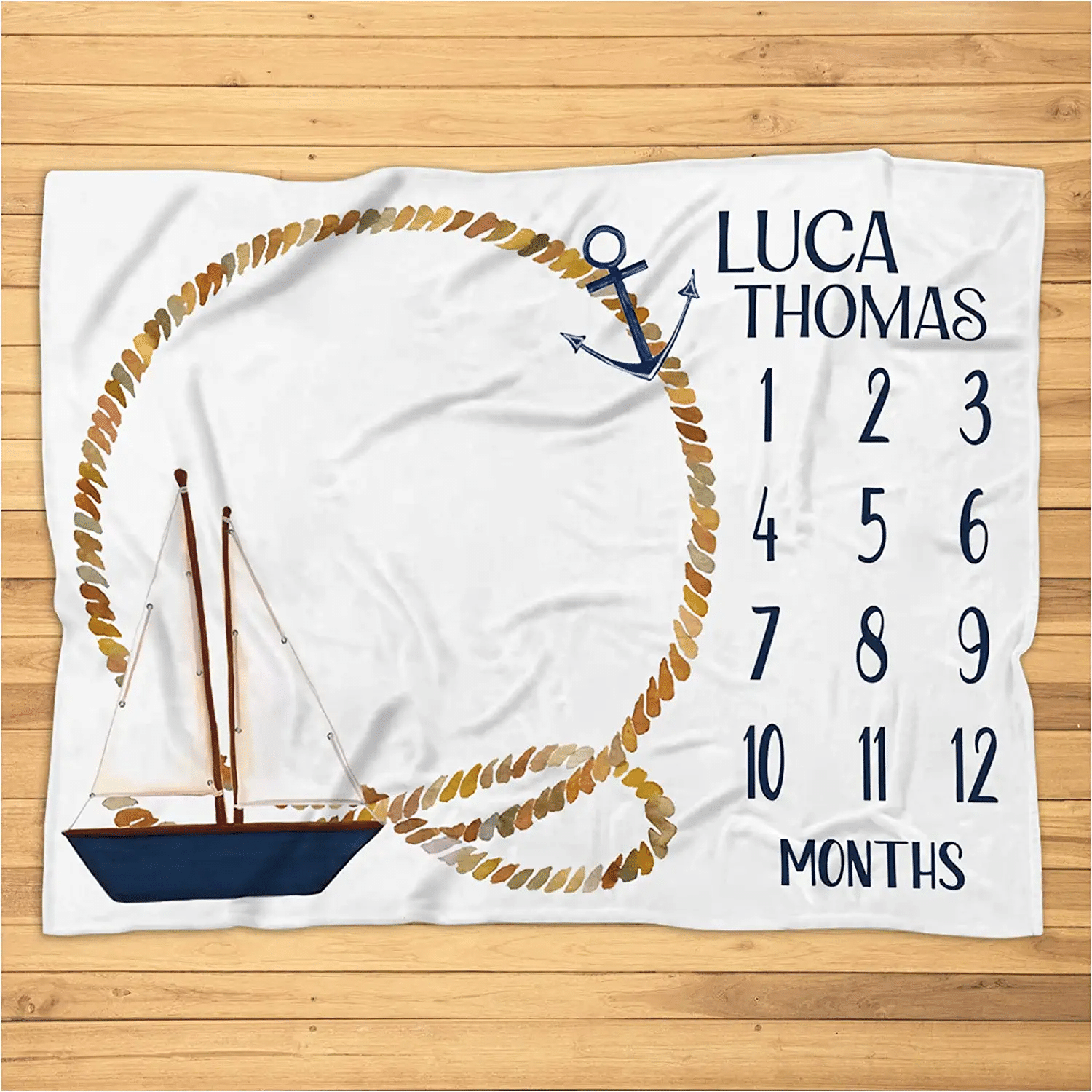 Personalized Nautical Baby Milestone Blanket