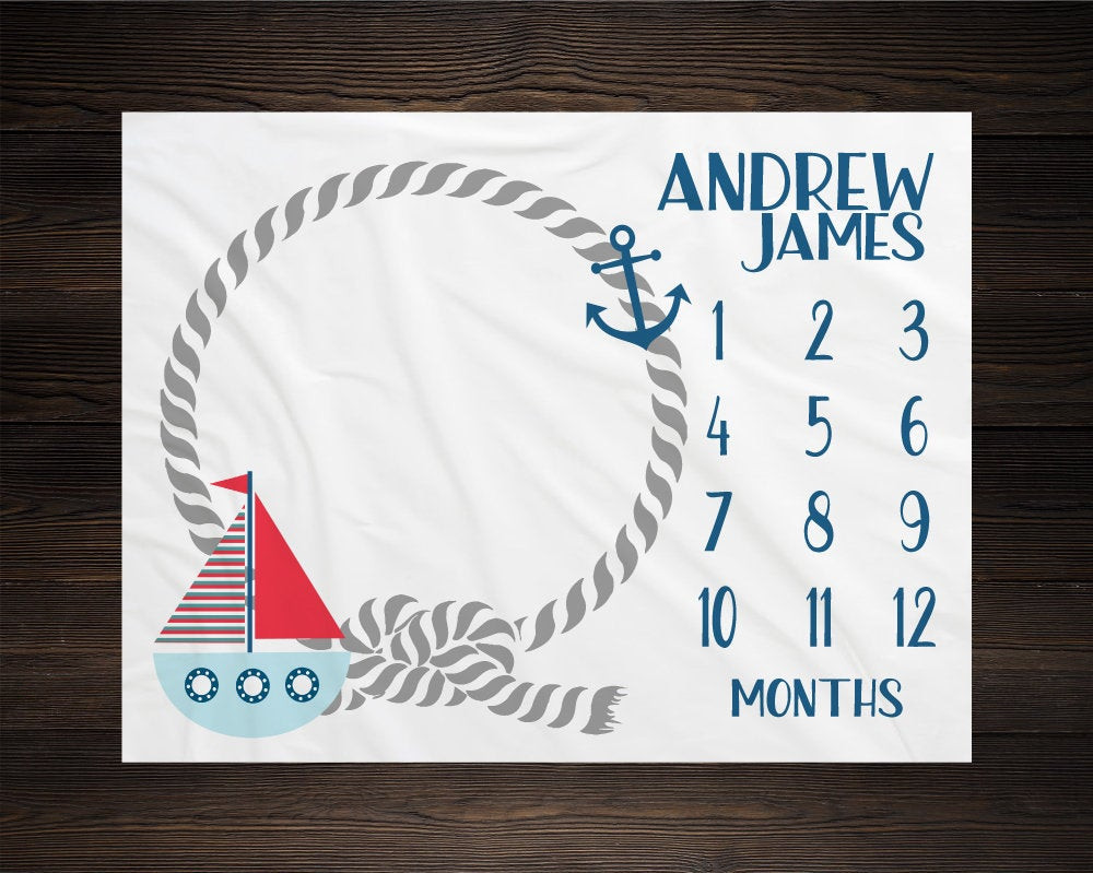 Personalized Nautical Milestone Blanket