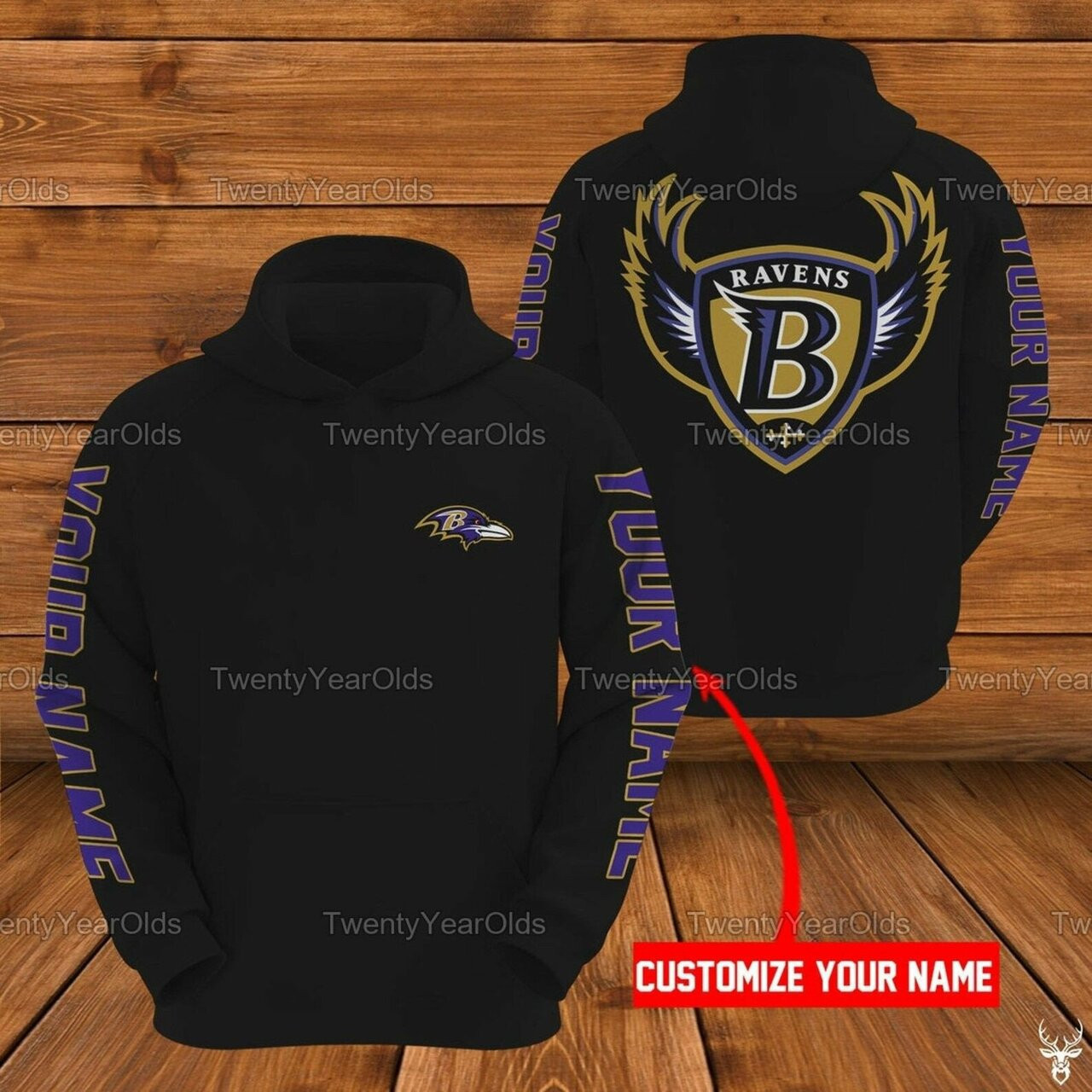 Personalized Nfl Baltimore Ravens Custom Name 3d All Over Print Hoodie